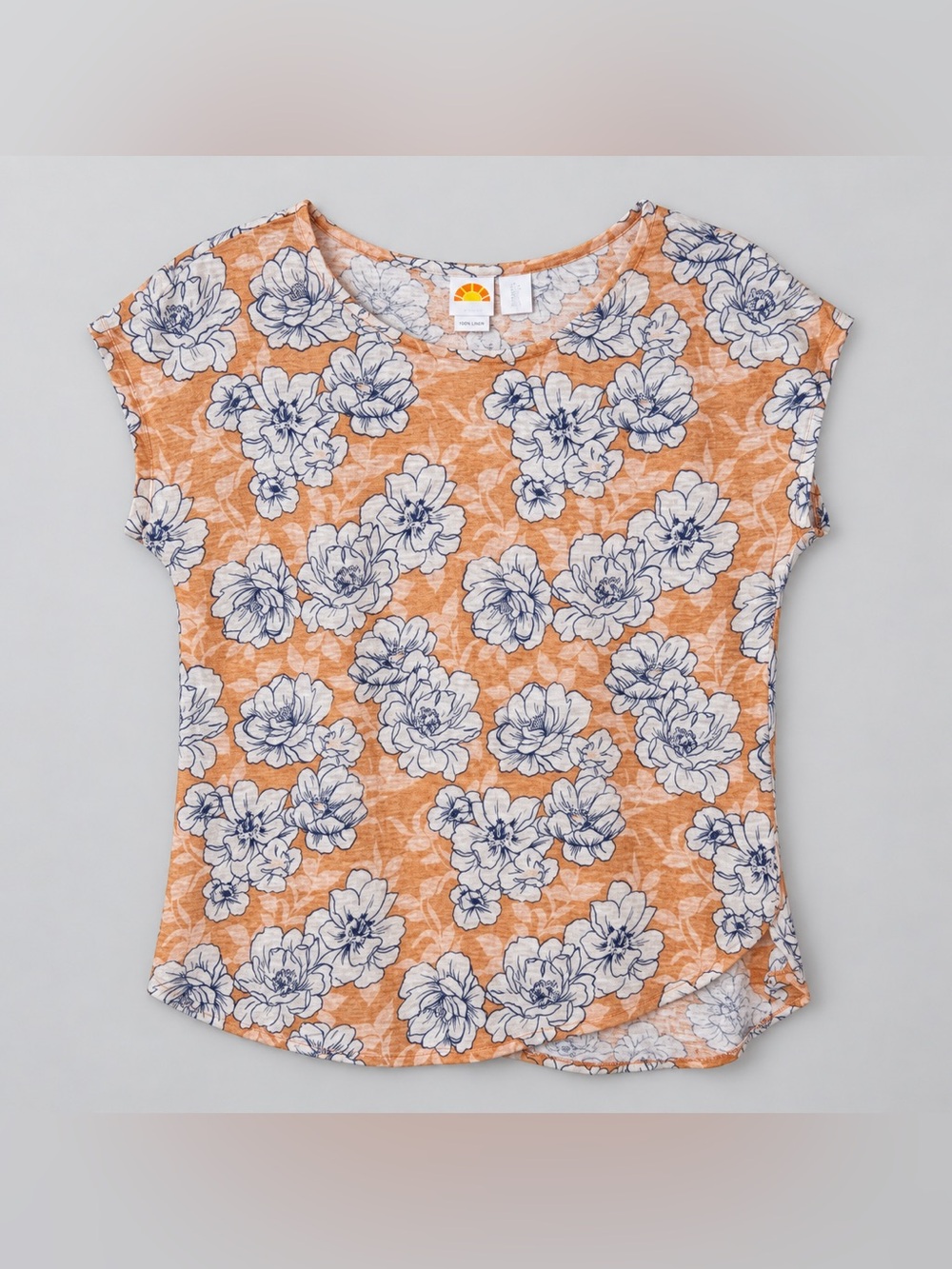 C & C California 100% Linen Blouse Top Large Euro Summer Coastal Bohemian Floral